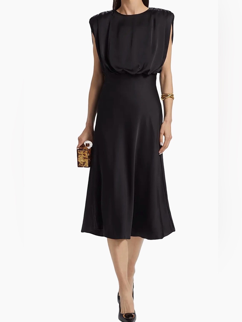 NWT Toccin Floral Sleeveless Blouson Midi-Dress in Black. Size 2